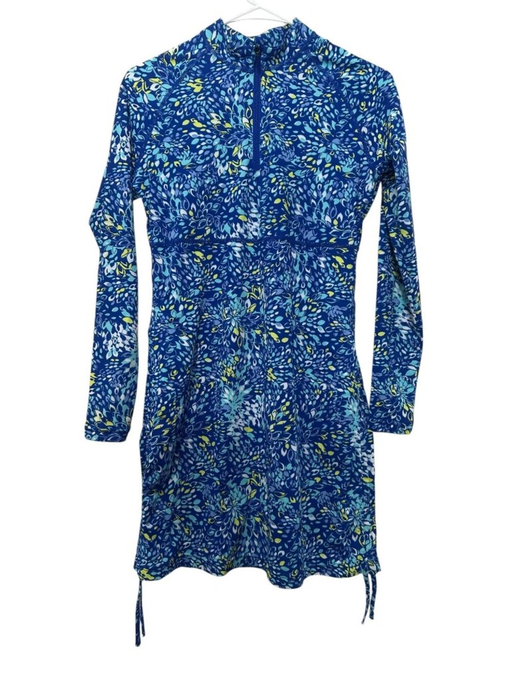 Coolibar UPF 50+ Ruche Swim Shirt Dress Women Small Blue Beach Tunic Outdoor